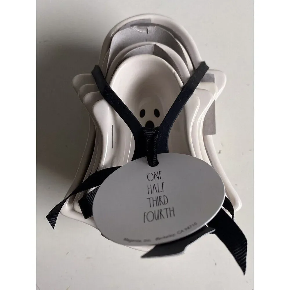 Set Of 4 Rae Dunn Halloween White GHOST Shaped Measuring Cups Ceramic NEW‎